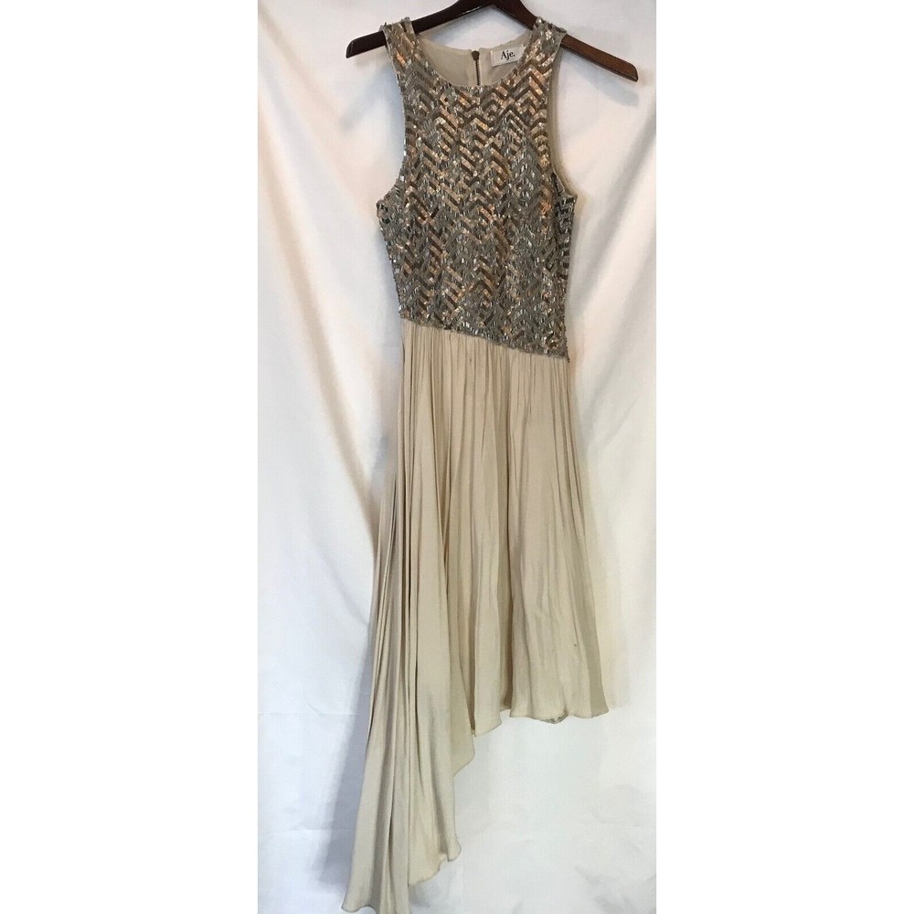 AJE Sequin Asymmetric Maxi Dress in Ivory size 8 -flawed